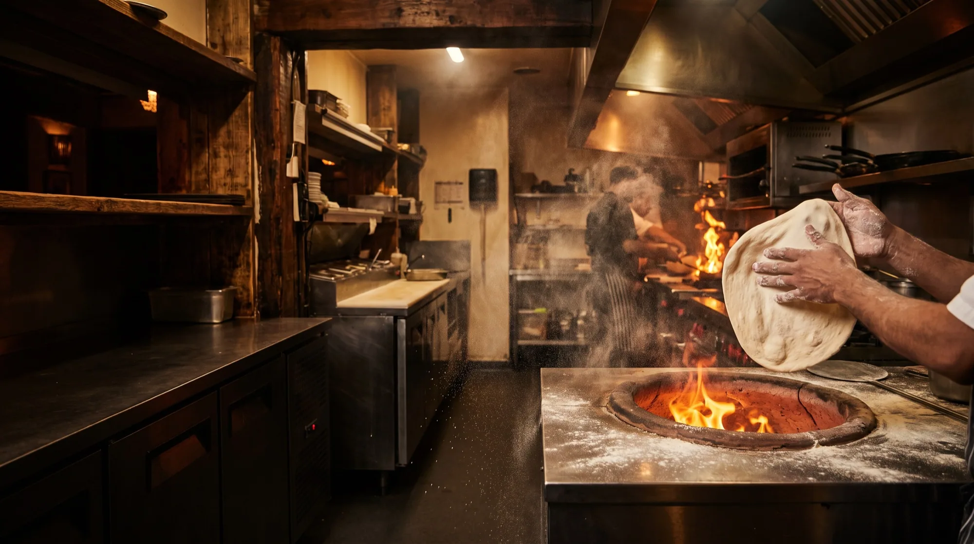 Naan stretched over the tandoor in the Indique kitchen